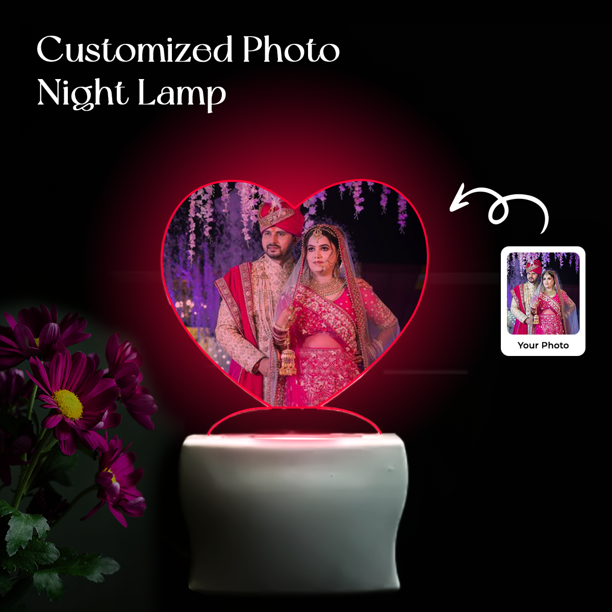 Customized Heart Shape Night Lemp